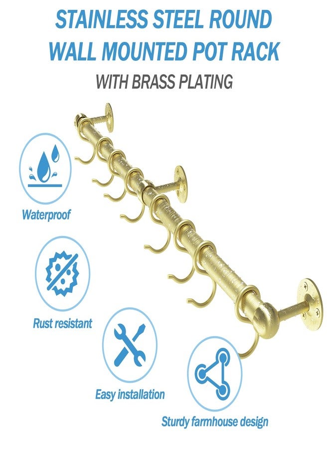 ROTHLEY Stainless Steel Hanging Pot Rack Hanger: 23.7 Inch Brass Pot and Pan Hanger Wall Mounted Hanging Pot Bar Rack Heavy Duty Pot Hangers Kitchen Rail with 8 S Hooks - Image 5